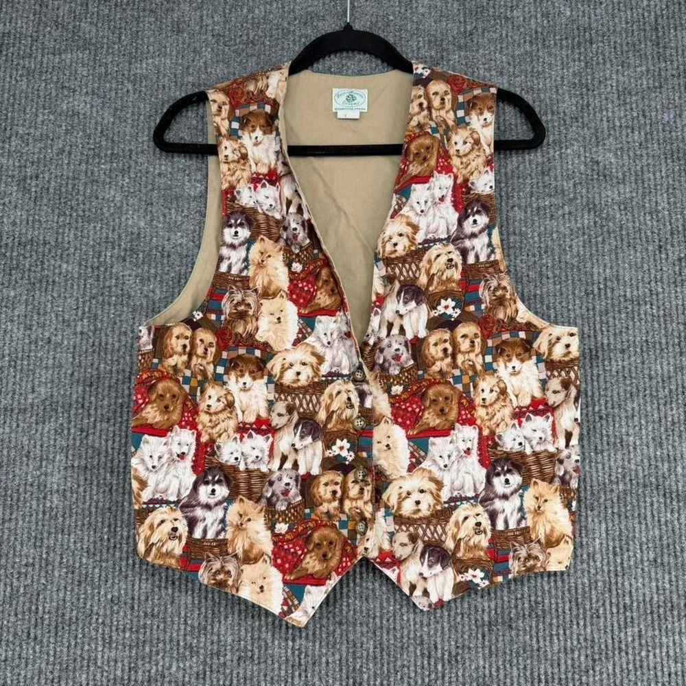 Vintage Faith Mountain Company dog print vest women's large made in USA